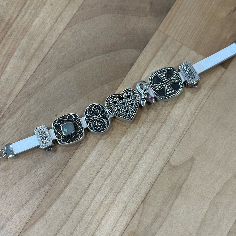 Lori Bonn White Leather Slide Charm Bracelet